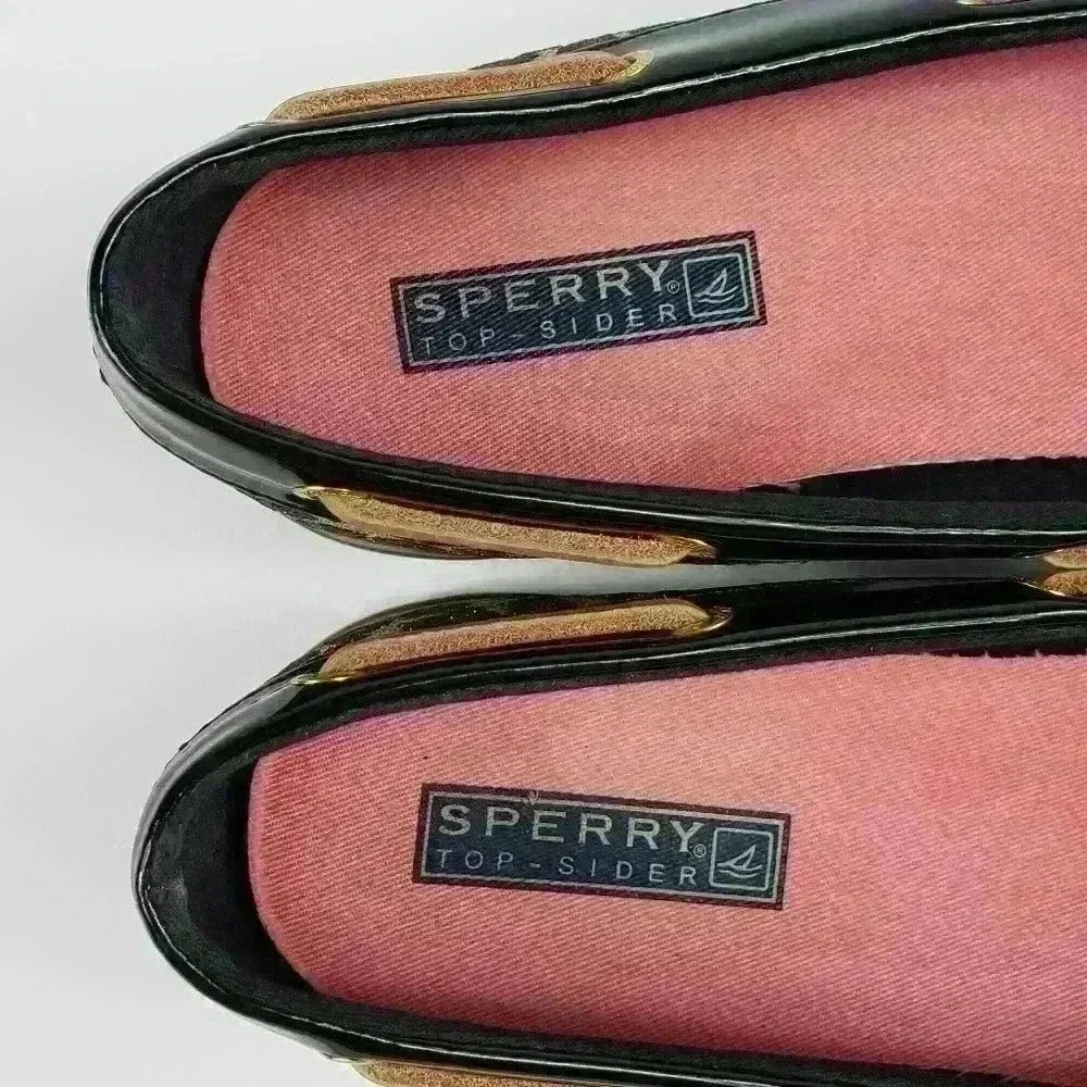 Sperry Top Sider Boat Shoes Sparkly Leopard Brown Black Raw Hide Lace Size 7.5M - Picture 8 of 16